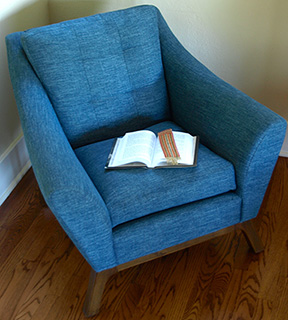 Blue Chair Image for Excerpt pages of historical novels written by Noelle Sickels.